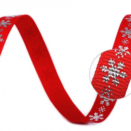 Rypsová stuha vločky šírka 10 mm vianočná5 - 5m