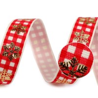 Vianočná rypsová stuha káro vločky šírka 16 mm3 - 3m