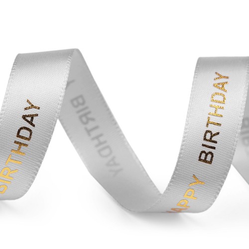 Saténová stuha s metalickou potlačou Happy Birthday šírka 16 mm3 - 3m