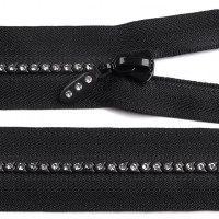 Kosticový zips šírka 4 mm dĺžka 60 cm so štrasovými kamienkami 1ks