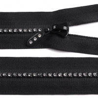 Kosticový zips šírka 4 mm dĺžka 70 cm so štrasovými kamienkami 1ks