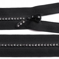 Kostený zips šírka 4 mm dĺžka 65 cm so štrasovými kamienkami 1ks