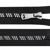 Kostený zips so strieborno-čiernymi zúbkami No 8 dĺžka 60 cm 1ks