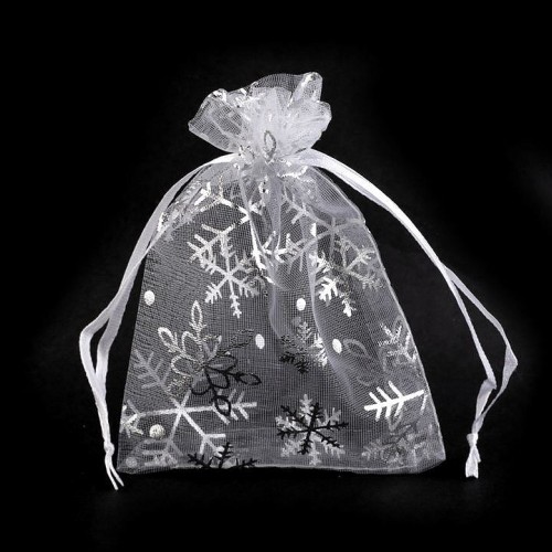 Darčekové vrecúško vločky 9x12 cm organza10 - 10ks
