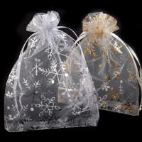 Darčekové vrecúško vločky 13x18 cm organza10 - 10ks