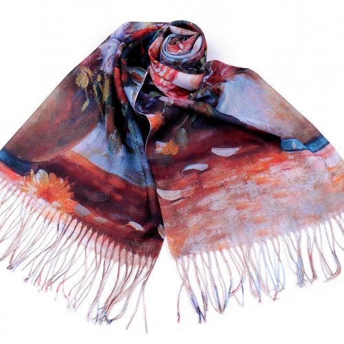 Šatka / šál so strapcami maľované kvety 70x175 cm 1ks